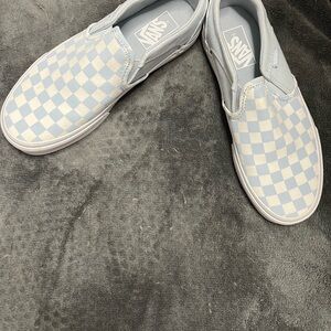 Vans Women’s Light Blue Checkered Slip-On Sneakers. shoes like new